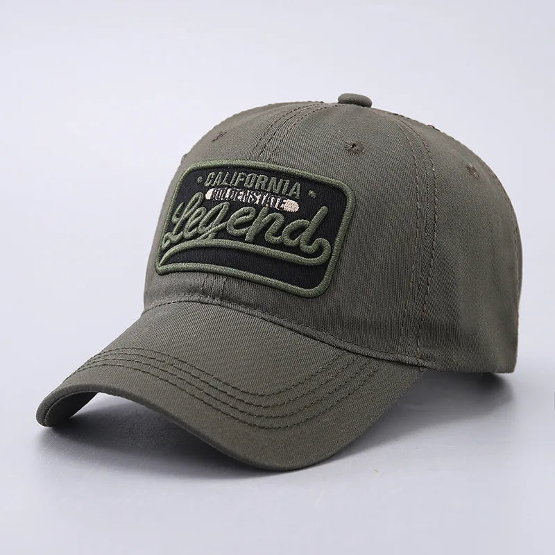 Cappellino da baseball con lettera ricamata in 3D, cappellino LEGEND in puro cotone con visiera ricurva e finitura lavata, adatto agli sport all’aria aperta e alla protezione dal sole