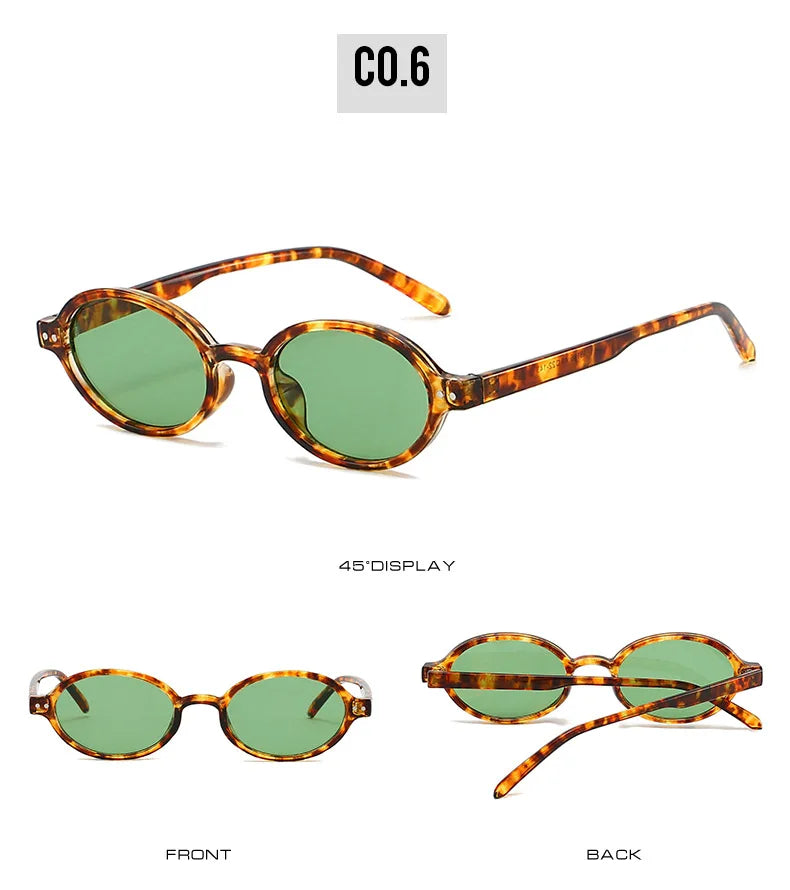 SO&EI Retro Small Oval Sunglasses Women Fashion Rivets Leopard Men Punk Shades UV400 Sun Glasses