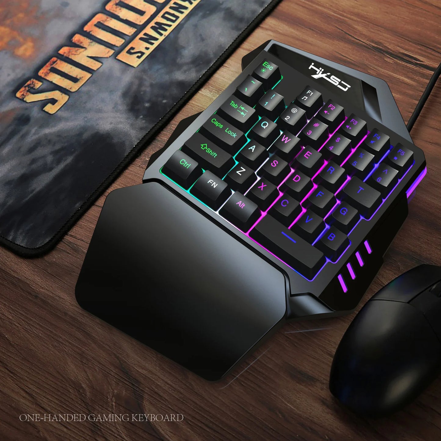 Ergonomic One-Handed Gaming Keyboard, 35-Key Compact Design, RGB Lighting, USB Powered, Thin Film Keys for Enhanced Gaming