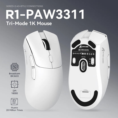 ATTACK SHARK R1 Tri-Mode Gaming Mouse, 59g Ultralight Wireless Gaming Mouse, PixArt PAW3311 Sensor, 18000 DPI, Bluetooth, 2.4GHz & Wired RGB Gaming Mouse