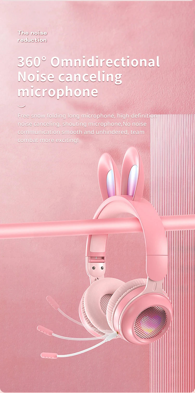 Glow Unicorn Bluetooth Headphones for Kids – LED Bunny Ear Wireless Headphones with Microphone, TF Card Slot, Over-Ear Bluetooth Headset for Gaming, Music & Mobile Devices