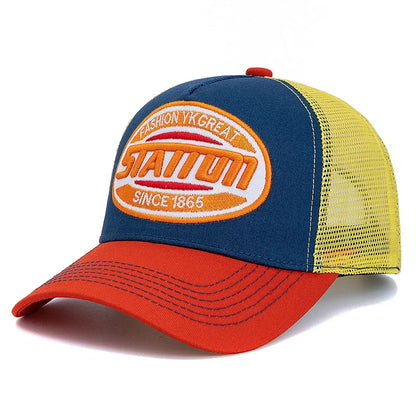 Unisex Baseball Cap Classic STATION Letter Pattern Mesh Cap Men And Women Breathable Streetwear Summer Trucker Hat