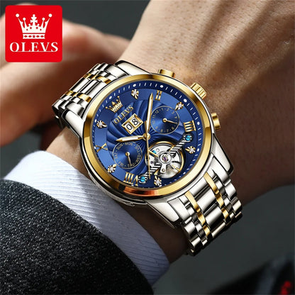 OLEVS 9910 Original Men's Automatic Mechanical Watch Luxury Skeleton Stainless steel Waterproof Luminous Watches
