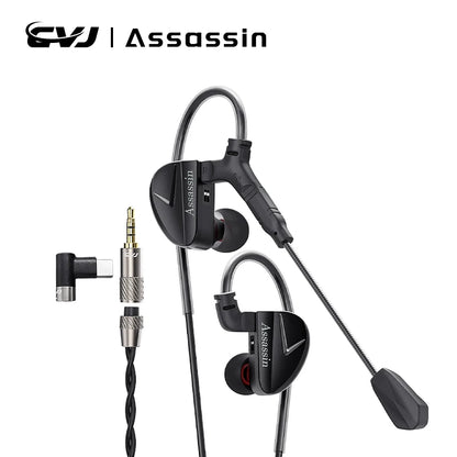 CVJ Assassin Hybrid Gaming Earphones 1DD+1BA Vibration Driver Wired HiFi Headphones with Mic, Type-C & 3.5mm In-Ear Gaming Earphones for E-Sports