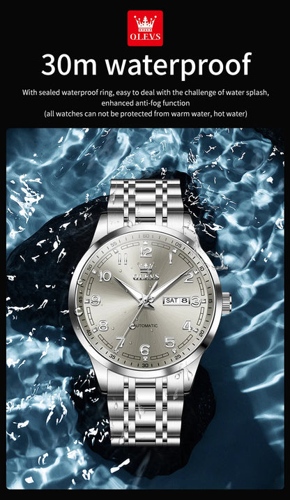 OLEVS Original Men's Fully Automatic Mechanical Watch Stainless Steel Calendar Week Men's Luminous Waterproof Business Watch