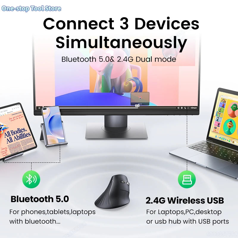Draadloze muis Bluetooth 5.0 2.4G ergonomisch 4000DPI 6 stille knoppen voor MacBook, tablet, laptops, computer en pc