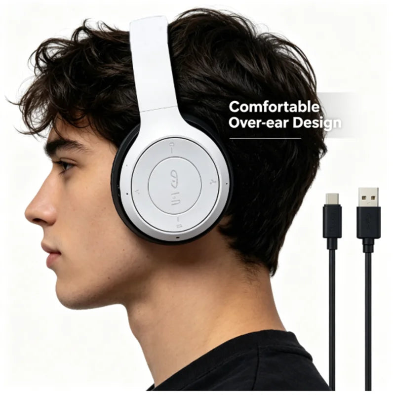 Bluetooth 5.0 Wireless Headphones Foldable Over-Ear Headset with HiFi Stereo Sound, Bluetooth 5.0 Wireless Headphones with Soft Skin-Friendly Earmuffs & Microphone