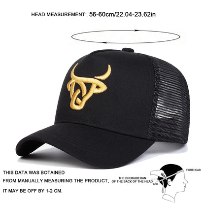 Unisex Ox Head Embroidery Baseball Net Caps Spring Summer Outdoor Adjustable Casual Hats Dad Hat Sunscreen Hat