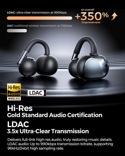 SoundPEATS Clip1 Open Ear Wireless headphones Dolby Audio Bluetooth 5.4 Earphone Clip On Sports Earbuds with Hi-Res LDAC, IPX5