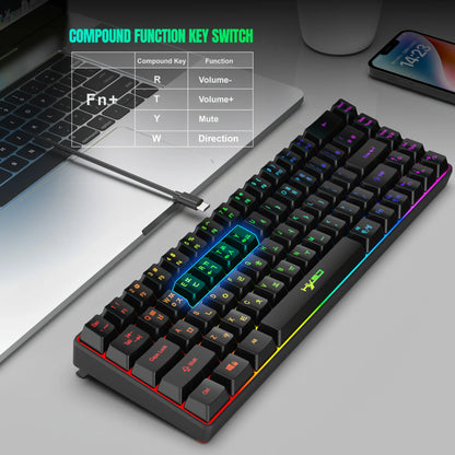 68-Tasten-Gaming-Tastatur, USB-kabelgebunden, tragbar, 20 RGB-Hintergrundbeleuchtungen, koreanische Tastatur für Windows-Laptops und Computer