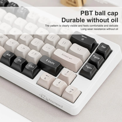FREEWOLF M68 68 Keys Wireless Keyboard Mouse Combo, PBT RGB Tri-Mode Bluetooth/2.4G/Wired Keyboard, Silent Keyboard Mouse Set
