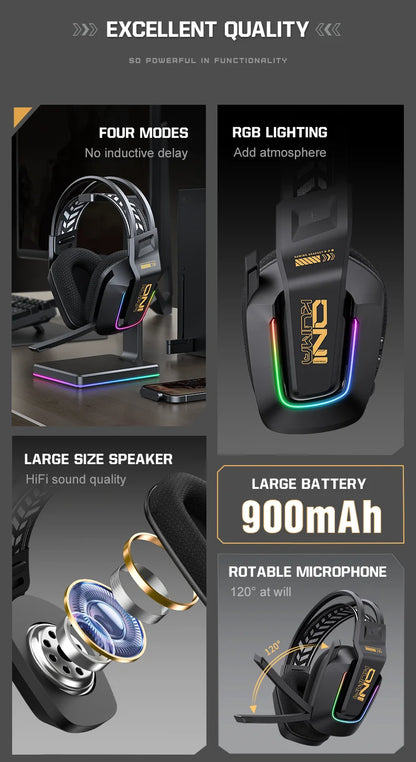 ONIKUMA GT828 Wireless Gaming Headset Bluetooth 5.3 RGB Headphones with Mic, Noise Cancelling, 4-Mode Connection for PC, PS5 & Laptop