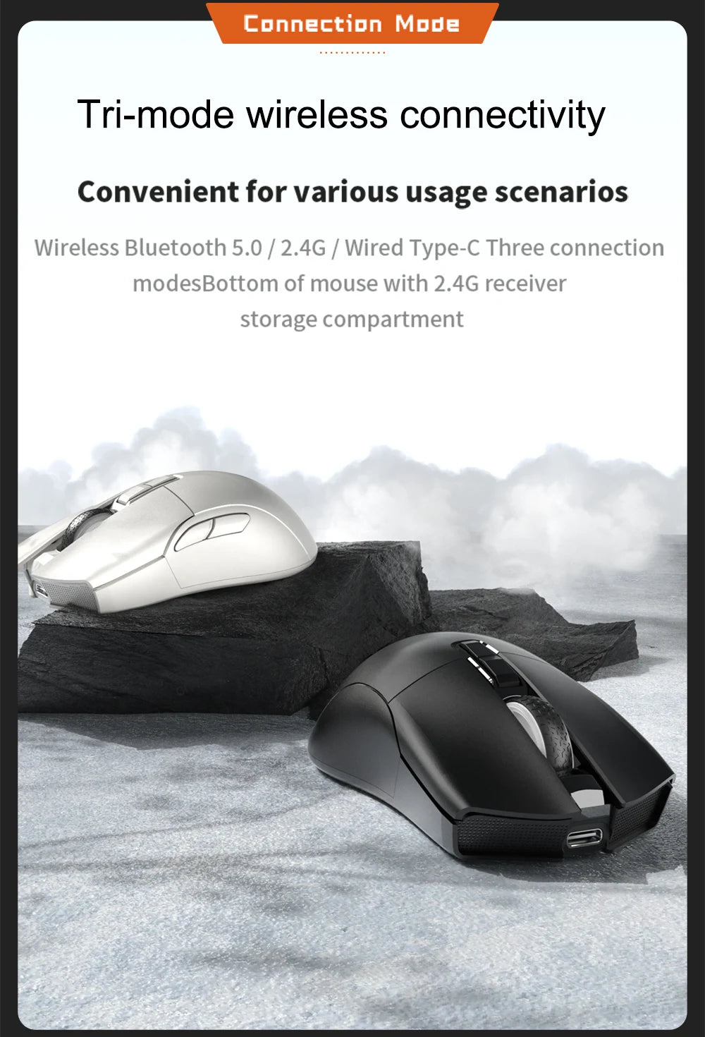 MOTOSPEED Darmoshark N3 Pro Wireless Gaming Mouse, Tri-Mode Bluetooth Gaming Mouse with PAW3395 Sensor, 8K Polling Rate, 26,000 DPI, Rechargeable Ergonomic Gaming Mouse