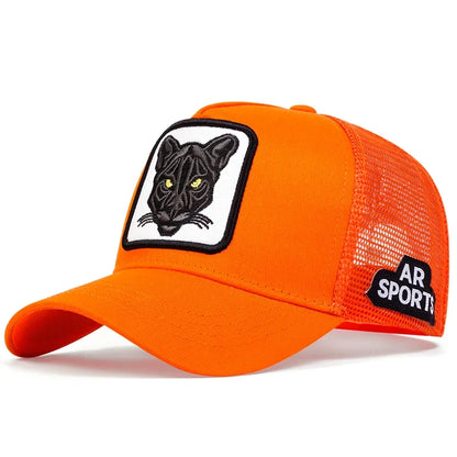 Modebaseballkasket med kattebroderi, sommerkasket i åndbart net, justerbar, hiphop-trucker-kasket, til mænd og kvinder, udendørs solkasket