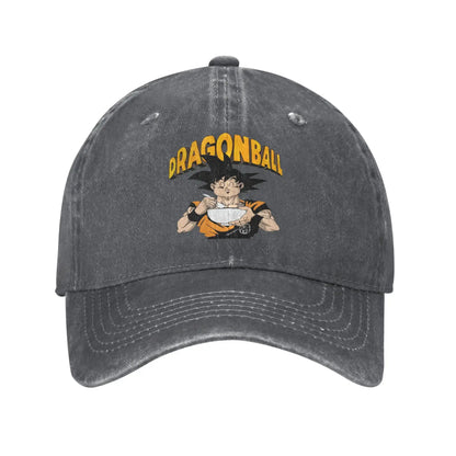 Produit gaming premium Fraquane, Retro DBZ dragon ball Goku Eating Ramen Baseball Caps Unisex Distressed Washed Sun Cap Outdoor Summer Adjustable Fit Hats Cap, équipement gamer