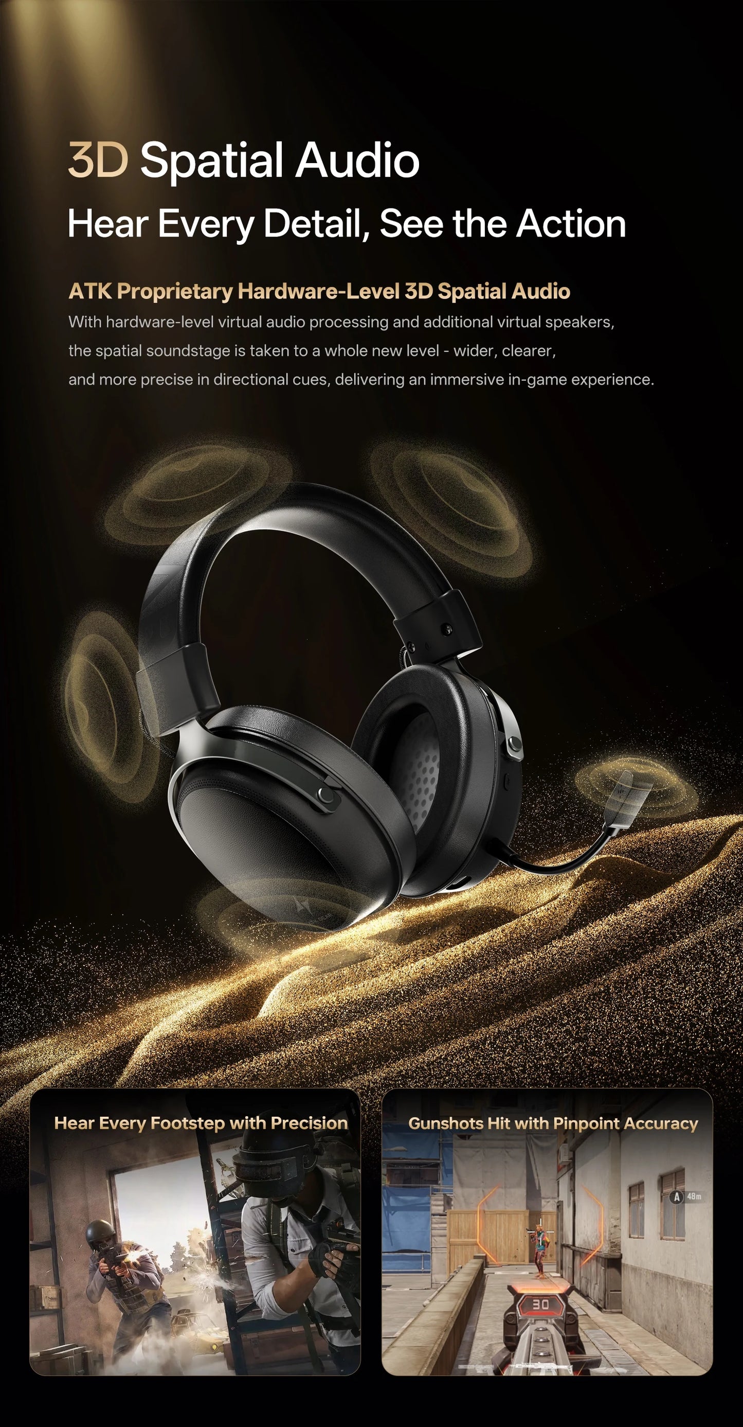 ATK N9 Pro Ultra Wireless Gaming Headset with Mic, 7.1 Surround Sound Low Latency Headphones, Noise Reduction Bluetooth Headset for E-Sports Gaming