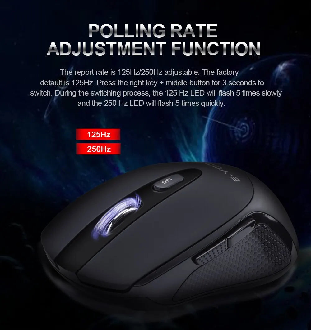 E-YOOSO E-1020 Wireless Gaming Mouse 2400 DPI Silent Click Ergonomic USB Mouse for Laptop PC Computer, 2.4G Wireless Optical Mouse
