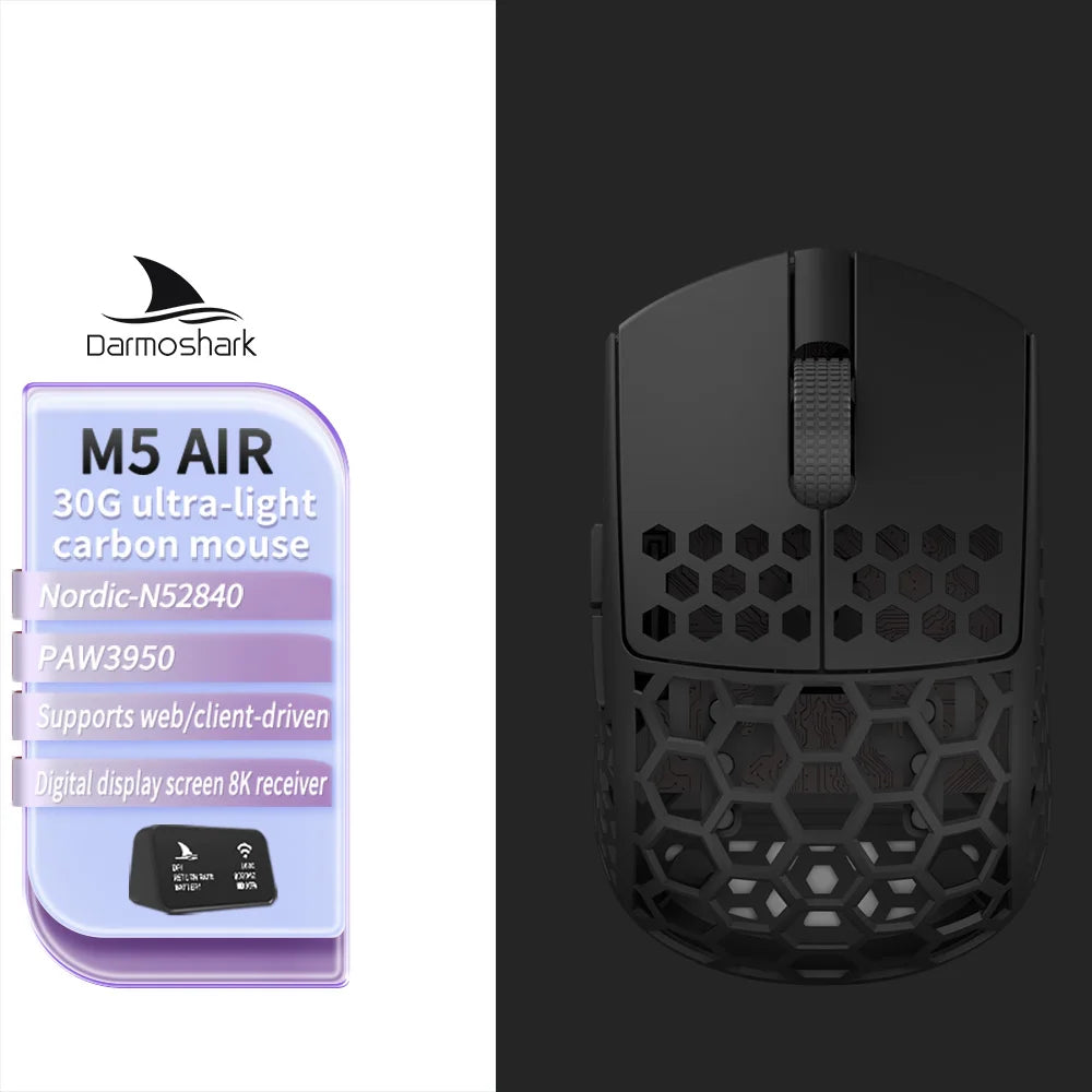 Darmoshark M5 Air Wireless Gaming Mouse Forged Carbon Fiber 30K DPI PAW3395 Sensor Lightweight Ergonomic Mouse for PC Gaming