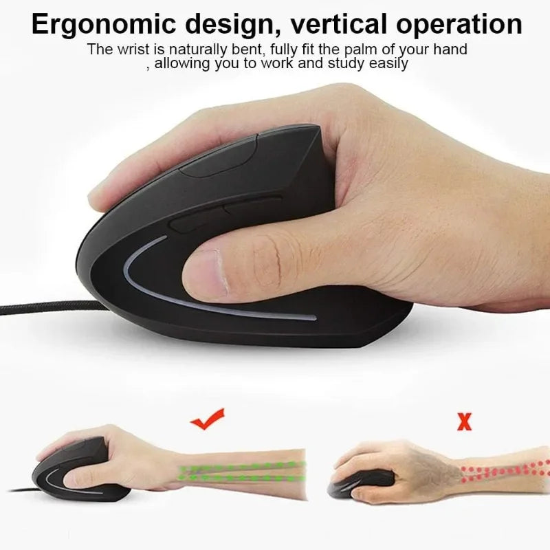Vertical Optical Mouse Ergonomic USB Wired Gaming Mouse, 4-Level DPI Adjustable Vertical Optical Mouse for Windows PC & Laptop