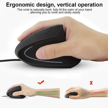 Vertical Optical Mouse Ergonomic USB Wired Gaming Mouse, 4-Level DPI Adjustable Vertical Optical Mouse for Windows PC & Laptop