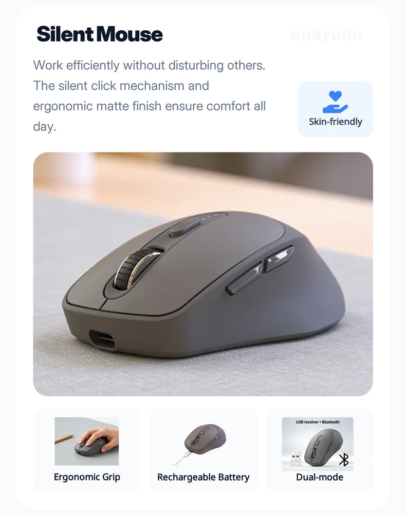 FREEWOLF X7 Wireless Mouse Bluetooth 2.4G Dual Mode Rechargeable Silent Ergonomic Mouse, 4000DPI Adjustable Precision Mouse for PC Laptop Mac