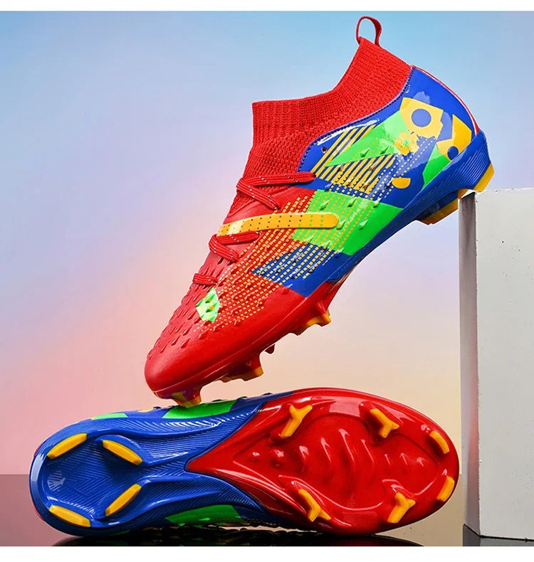 Nouveaux hommes chaussures de Football de haute qualité en plein air haute cheville ultraléger bottes de Football en salle chaussures de sport antidérapantes Futsal antidérapantes