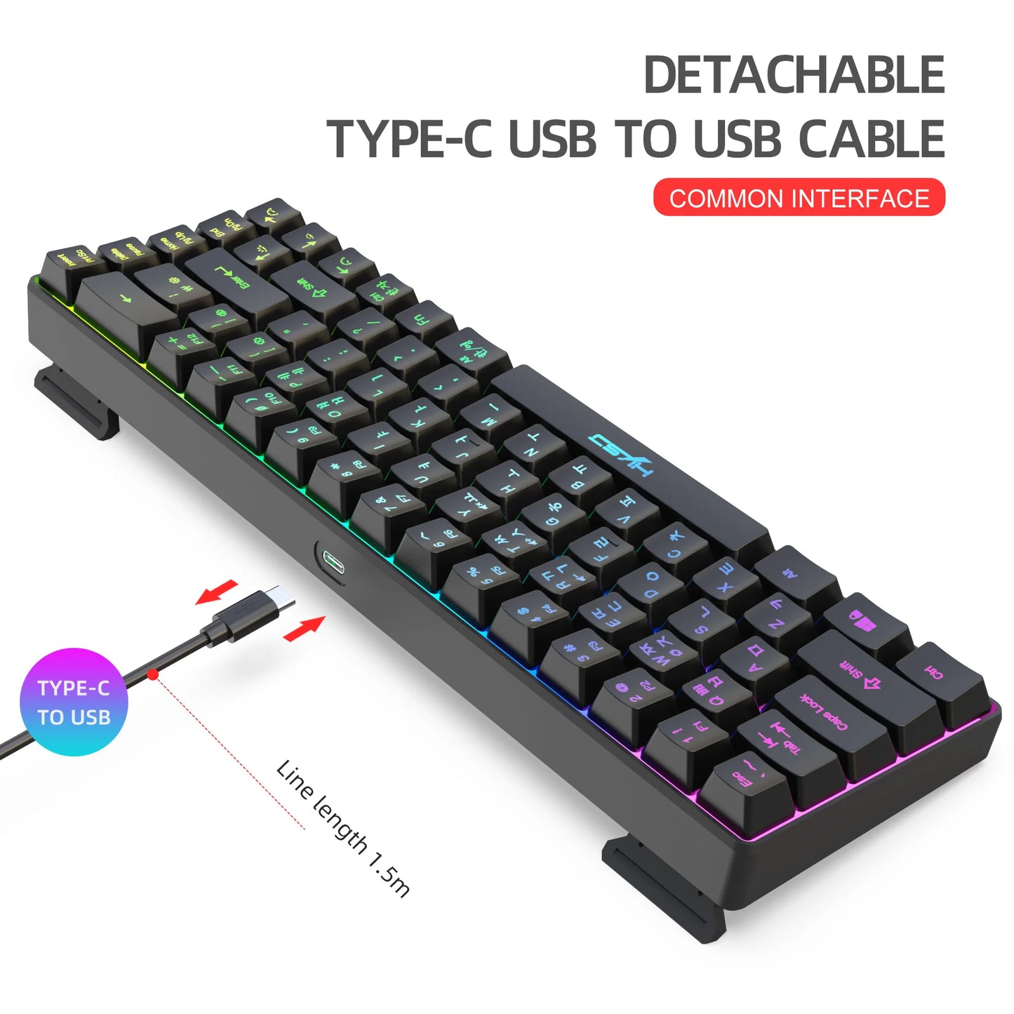 68-Tasten-Gaming-Tastatur, USB-kabelgebunden, tragbar, 20 RGB-Hintergrundbeleuchtungen, koreanische Tastatur für Windows-Laptops und Computer