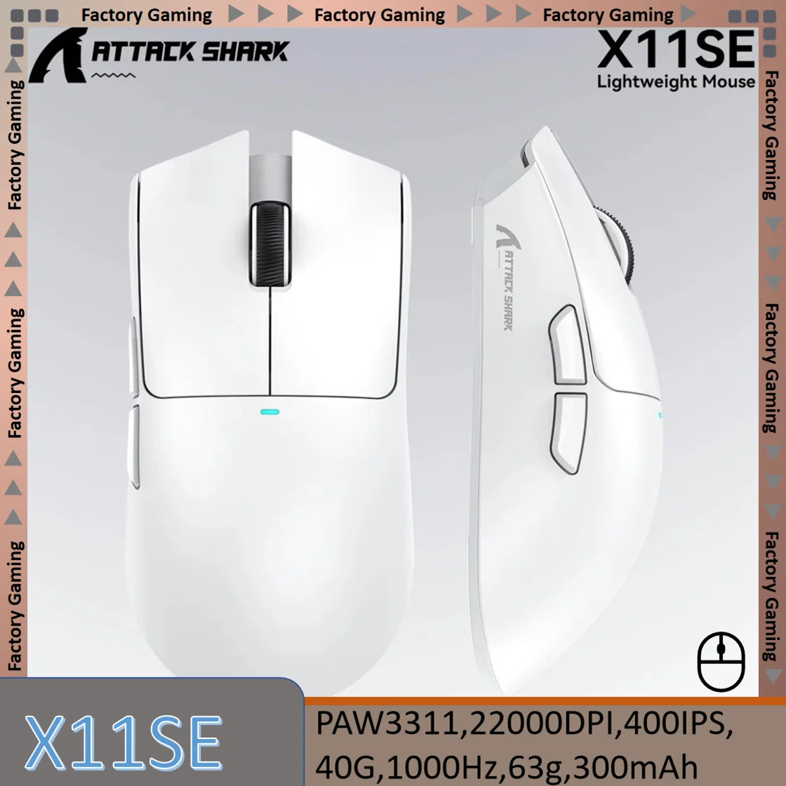 ATTACK SHARK X11SE Ultra-Light Wireless Gaming Mouse, 22,000 DPI PAW3311 Sensor, Tri-Mode Bluetooth/2.4GHz/Wired Gaming Mouse, 65-Hour Battery