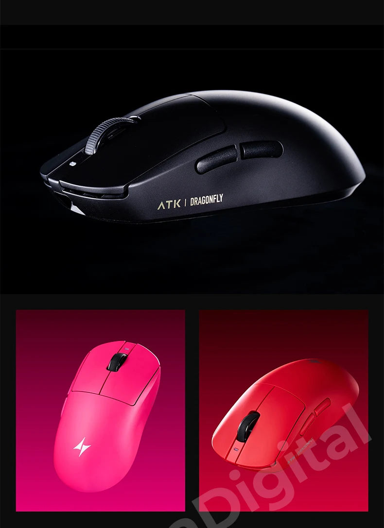 ATK Dragonfly A9 Ultimate vezeték nélküli gaming egér A9 Air PAW3950, ultrakönnyű ergonomikus e-sport gamer FPS egér CSGO-hoz A9 Ultra