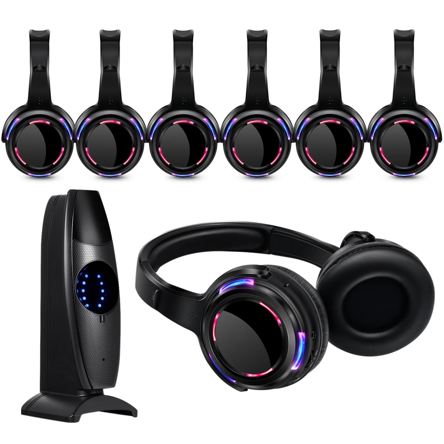 Silent Disco Wireless Headphones with LED Rechargeable Battery RF System for Silent Parties,Clubs,Meeting,Concert