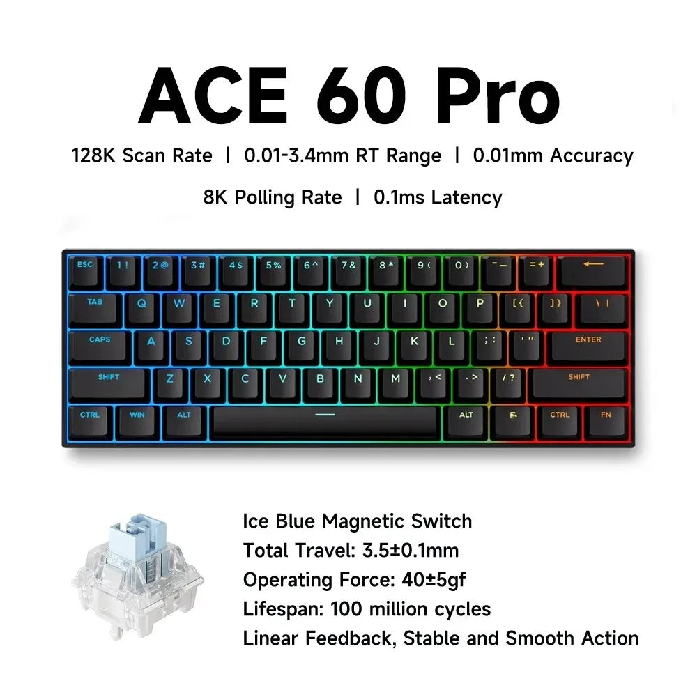 MCHOSE ACE 68 Magnetic Switch Gaming Keyboard Hall Effect Rapid Trigger Programmable RGB 8K Hz DKS/MT/TGL/RS/SOCD Keyboard