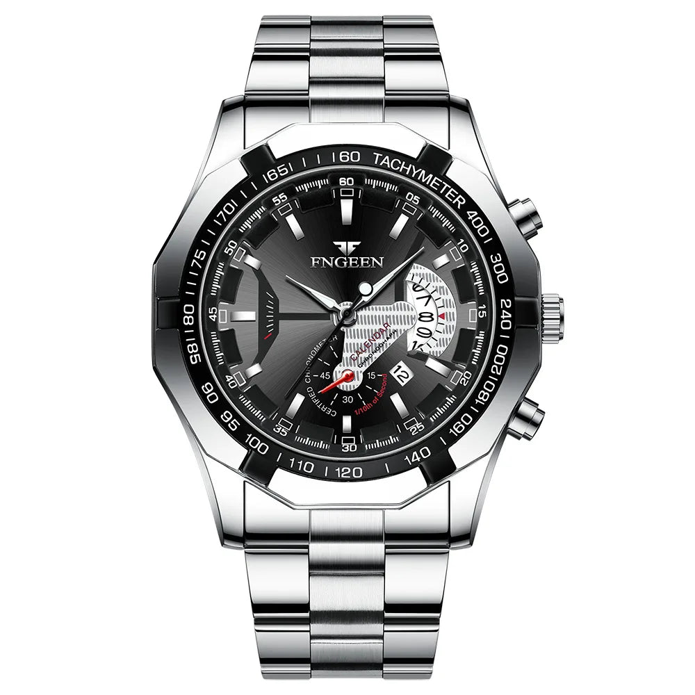 BINBOND luxury quartz wristwatch for men, luminous, water-resistant, automatic date, stainless steel