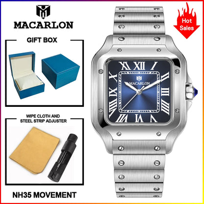 2026 New MACARLON Design 38mm Mechanical Watch Men Sapphire Glass Luminous Stainless Steel Waterproof China NH35 Automatic Watch