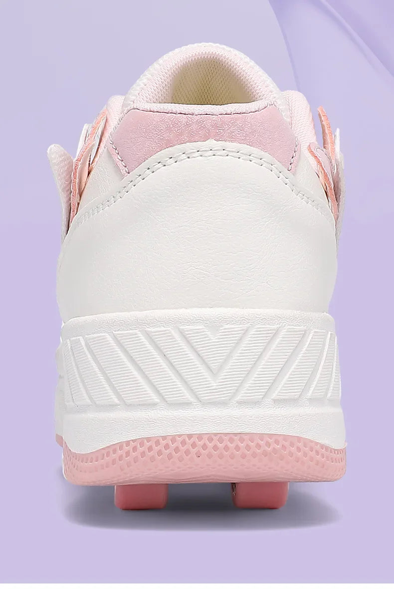 Chaussures de roller pour enfants - Roues rechargeables, couleurs tendance, finition brillante, pour les anniversaires, pour garçons et filles, chaussures décontractées deux-en-un