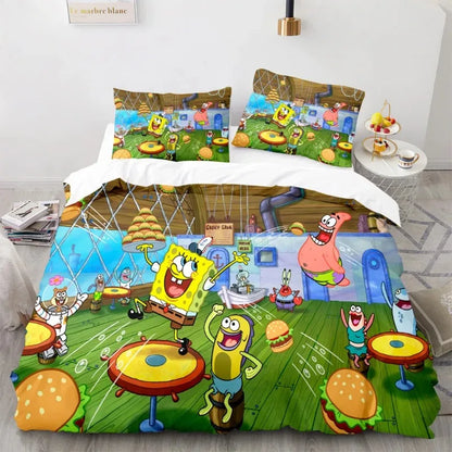 Cartoon anime komplet posteljine SpongeBob 3D print, Patricks Squidwards navlaka za poplun, jastučnica i posteljina, veličine Full Queen King