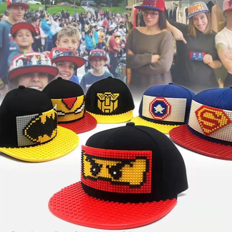 Tegneserie-patchwork-baseballkasketter, DIY-blokke, snapback-kasketter, hiphop-kasketter til mænd og kvinder, aftagelige pixel-kasketter, dad hats, kasketter til børn og voksne