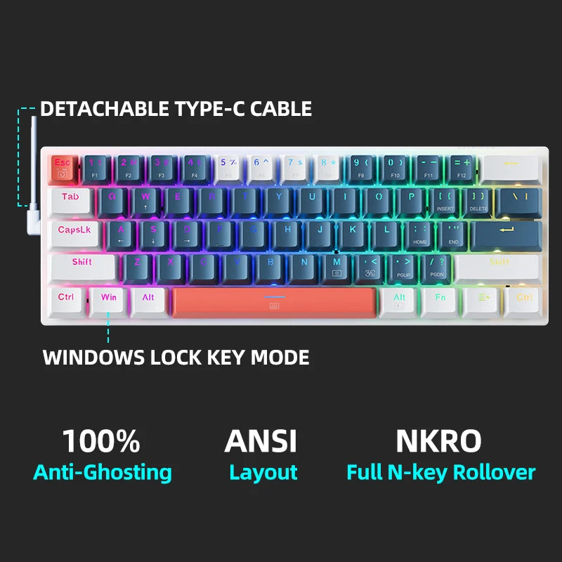 MACHENIKE K500-B61 Mini Mechanical Keyboard 60% Wired Gaming Keyboard, 61-Key Hot-Swappable RGB Backlit Mechanical Keyboard with PBT Keycaps