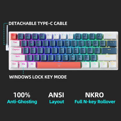 MACHENIKE K500-B61 Mini Mechanical Keyboard 60% Wired Gaming Keyboard, 61-Key Hot-Swappable RGB Backlit Mechanical Keyboard with PBT Keycaps