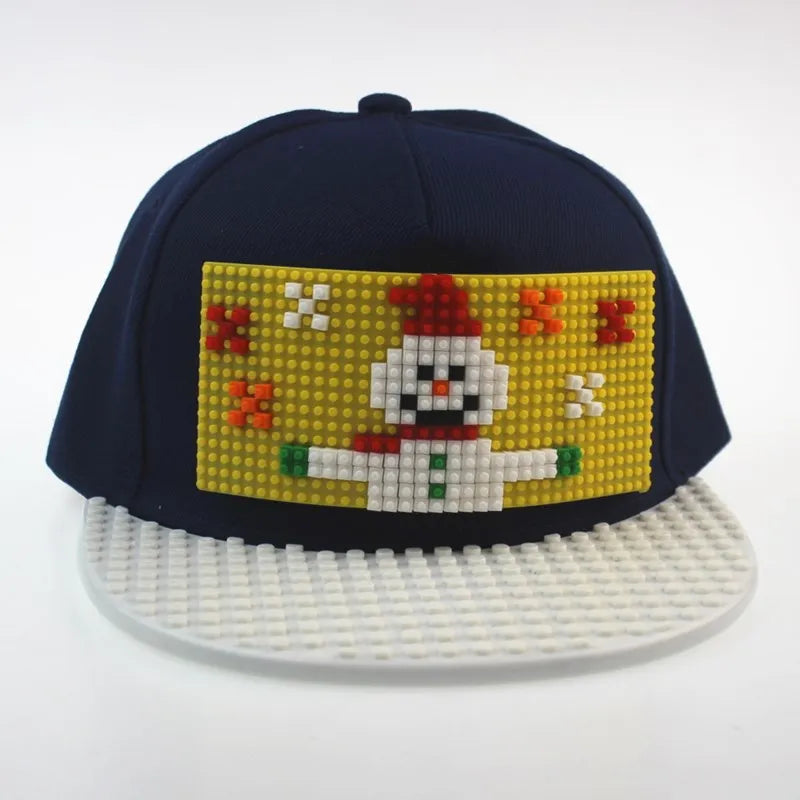 Tegneserie-patchwork-baseballkasketter, DIY-blokke, snapback-kasketter, hiphop-kasketter til mænd og kvinder, aftagelige pixel-kasketter, dad hats, kasketter til børn og voksne