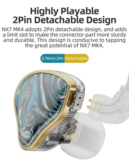 NICEHCK NX7MK4 HiFi Earphones 7 Driver Hybrid Audiophile IEM with Stabilized Wood Faceplate, Replaceable Tuning Filters, Wired Earbuds