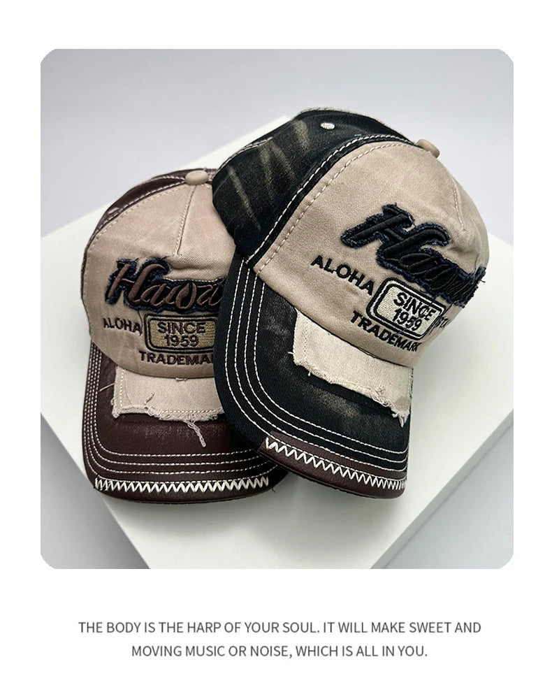 Korean Vintage Washing Men Women Baseball Hats Cotton Snapback Caps Embroidery New Versatile Fashion Letter Leisure Distress