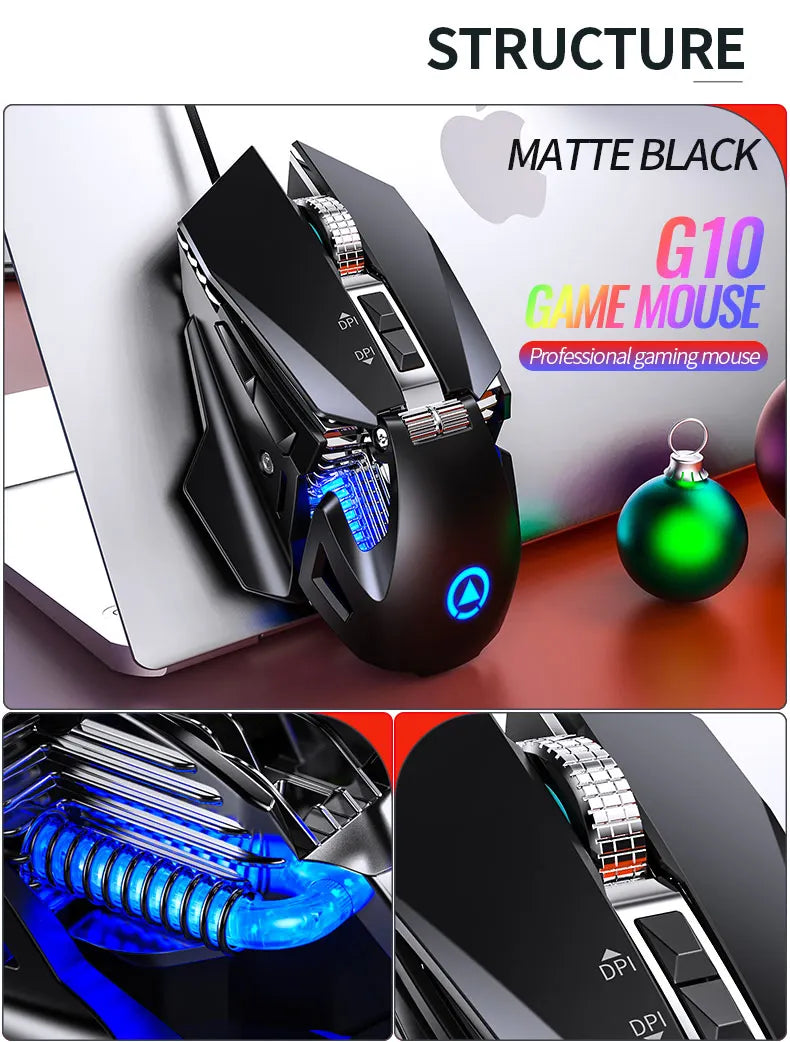Ενσύρματο gaming ποντίκι esports με οπίσθιο φωτισμό RGB, ρυθμιζόμενο 200-7200 DPI, USB για PC, laptop και παιχνίδια FPS