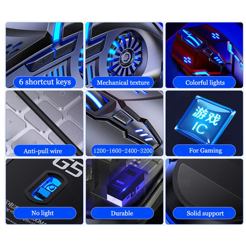 Laser Gaming Mouse for PC Gamer with LED Backlit, Ergonomic Wired USB Mouse, 3200 DPI Computer Gaming Mouse for Laptop & Desktop