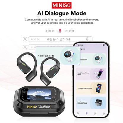 AI MINISO M98 Wireless Headphones OWS Bluetooth Earphones with AI Translator, Gaming Headset, Open Ear Sports Earbuds, LCD Touch Screen IPX5 Waterproof