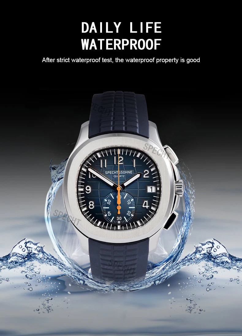 Specht & Söhne New Classic 5167 Men's Watch Orange Color Sapphire Crystal Rubber Srap Sports Male Quartz Watches 50M Waterproof
