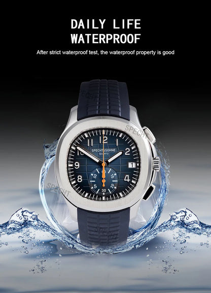 Specht & Söhne New Classic 5167 Men's Watch Orange Color Sapphire Crystal Rubber Srap Sports Male Quartz Watches 50M Waterproof