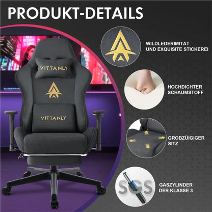 Kitinjoy Natural Suede Gaming Chair High Back Ergonomic Computer Chair with Footrest, Reclining Office Chair, Adjustable Swivel Gaming Seat