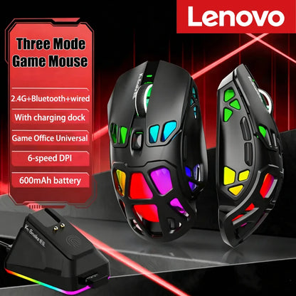 Lenovo X9Pro Tri-Mode Wireless Mouse with Bluetooth, 2.4G & Wired Connectivity, Magnetic Charging Dock, Rechargeable Gaming & Office Mouse