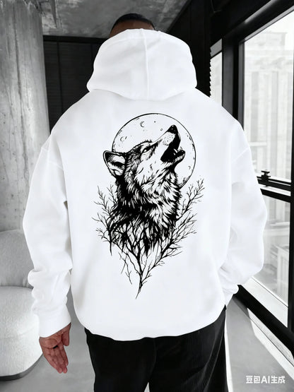 Herren-Kapuzenpullover mit Wolfsmuster-Print – bequemer, lässiger und modischer Hoodie für Herren