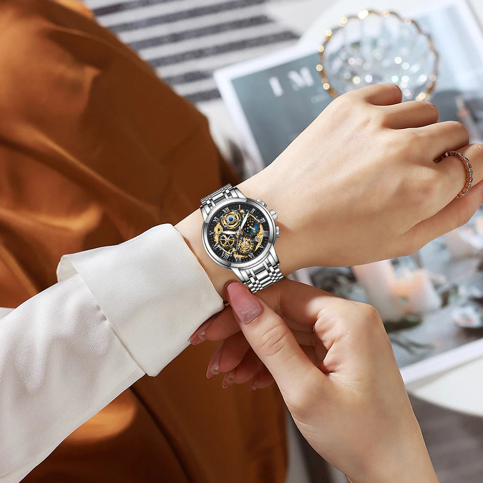 LIGE 2024 New Fashion Gold Women Watch Top Brand Luxury Waterproof Watches for Women Sport Quartz Chronograph Relogio Feminino